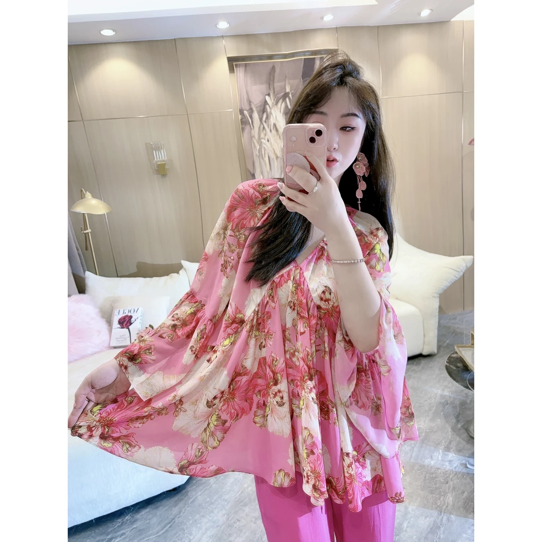 DC【春岛仲夏】夏季长袖时尚气质舒适网红休闲薄款女士印花上衣