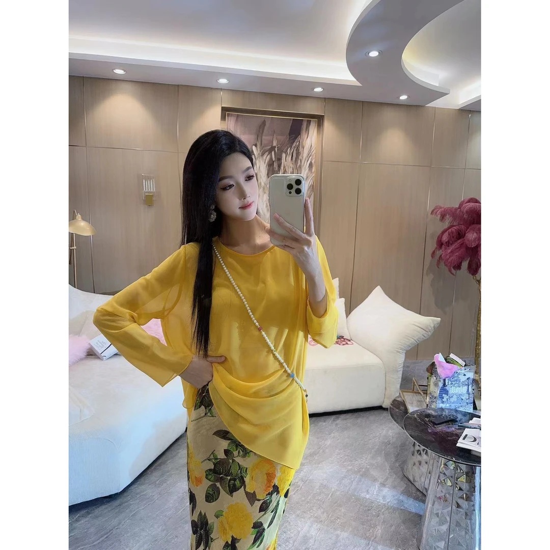 独宠【绵念如初】长袖时洋气尚气质舒适休闲薄款女士黄色打底上衣