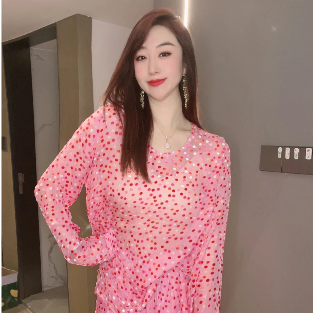 【独宠轻奢女装】夏季甜美微透网上波点上衣