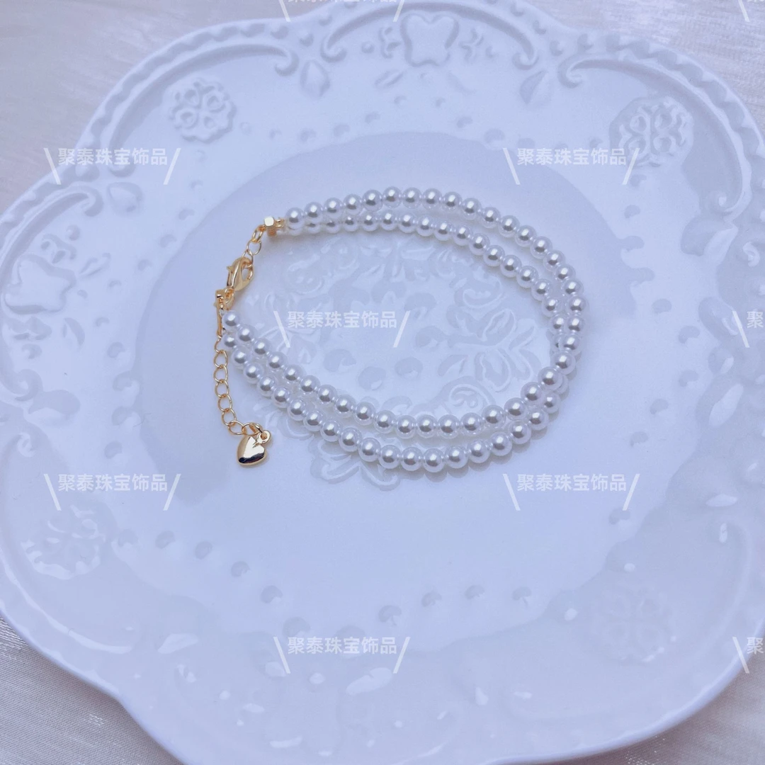 合金手链 3-4mm冷光白双层小米珠手链