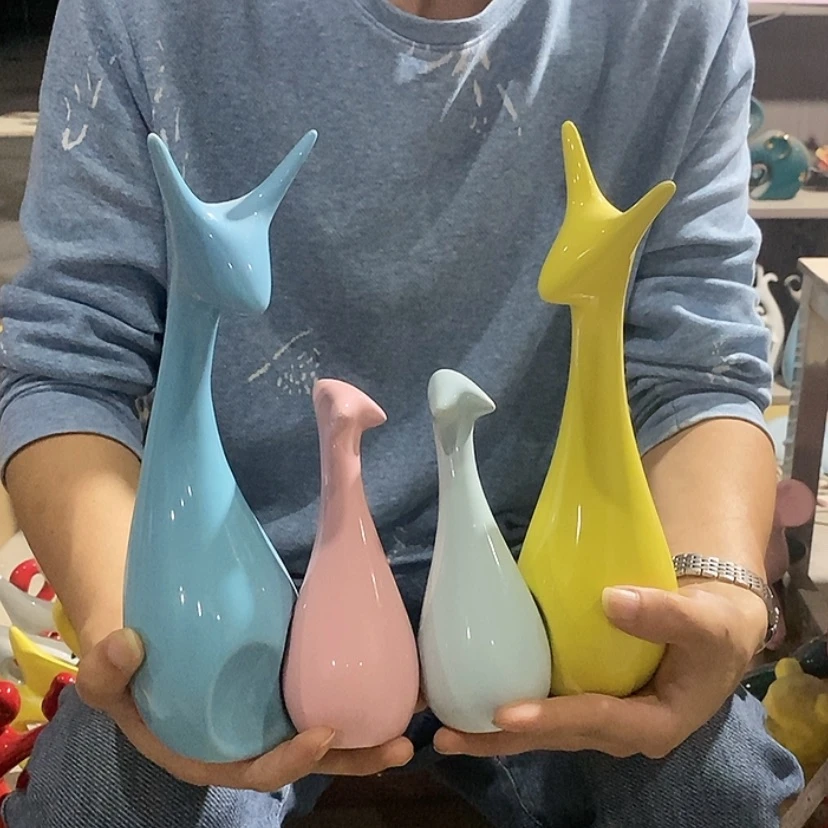 【闪购商品】陶瓷摆件马卡龙四口鹿