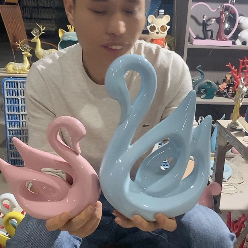 【闪购商品】陶瓷摆件马卡龙情侣天鹅
