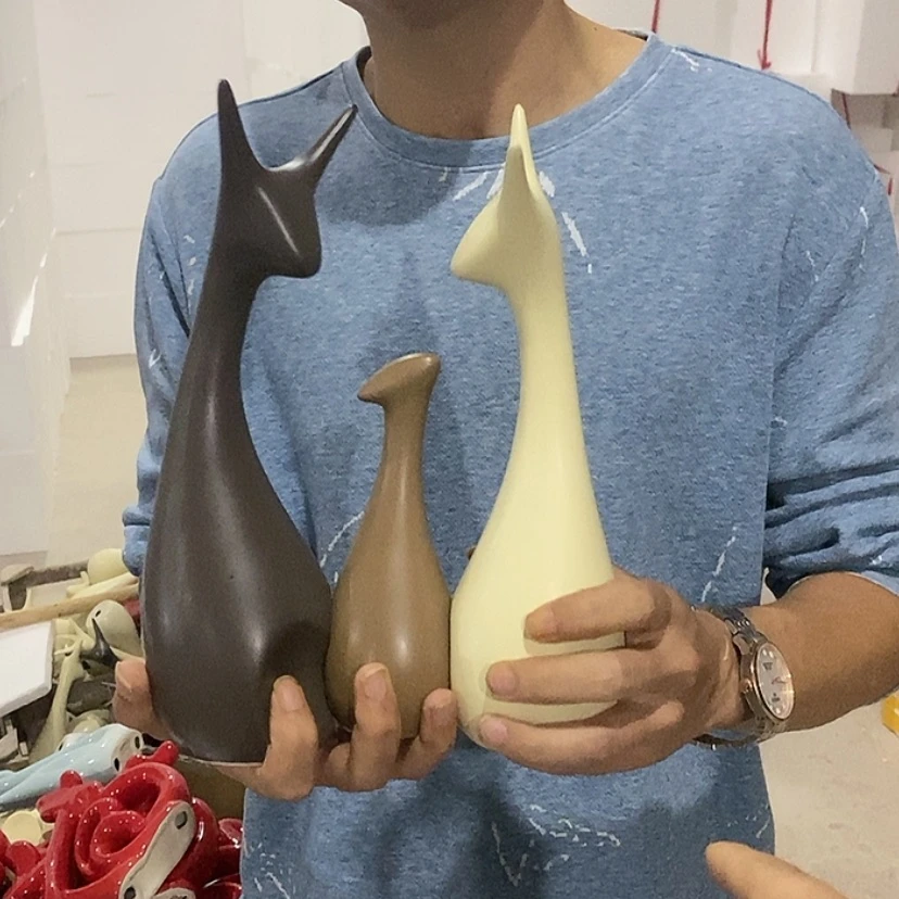【闪购商品】陶瓷摆件北欧三口鹿微瑕