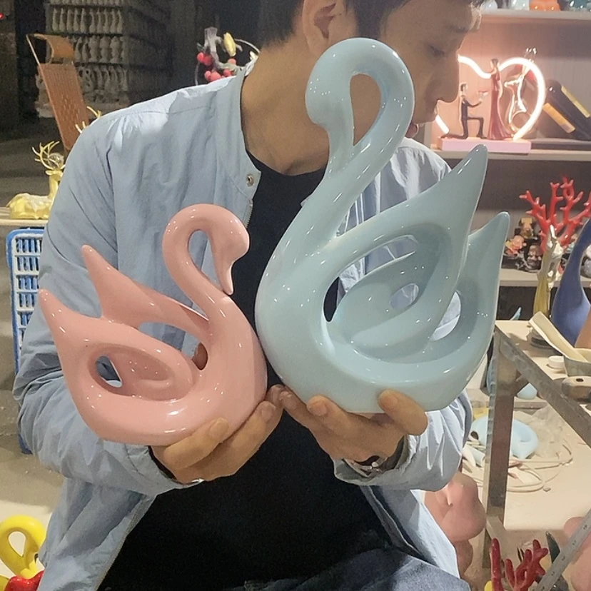 【闪购商品】陶瓷摆件马卡龙情侣天鹅