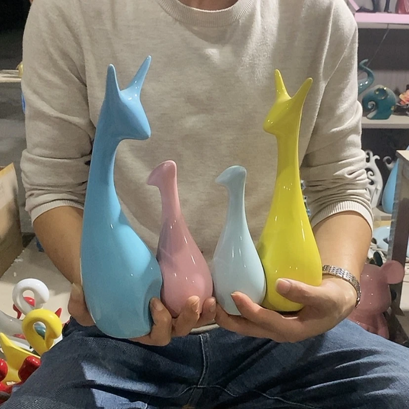 【闪购商品】陶瓷摆件马卡龙四口鹿