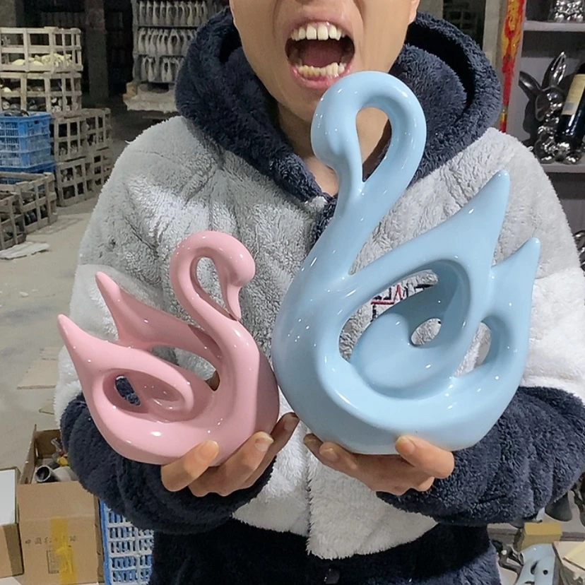 【闪购商品】陶瓷摆件马卡龙情侣天鹅