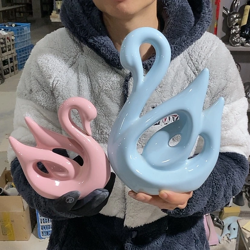 【闪购商品】陶瓷摆件马卡龙情侣天鹅