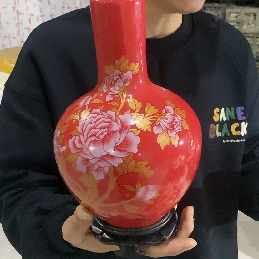 【闪购商品】陶瓷摆件红色天球瓶