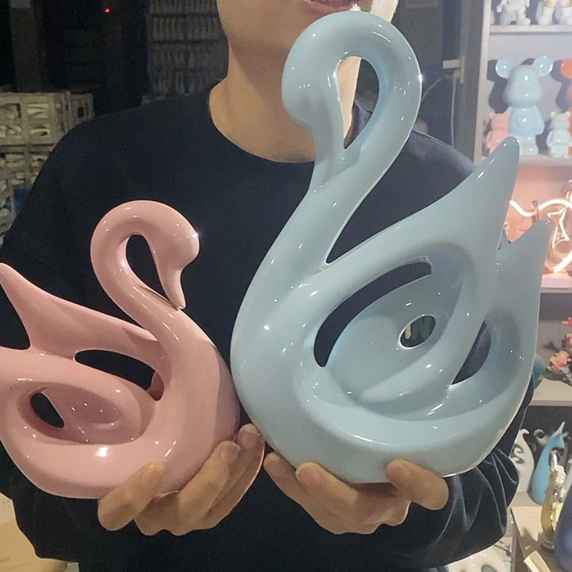【闪购商品】陶瓷摆件马卡龙情侣天鹅