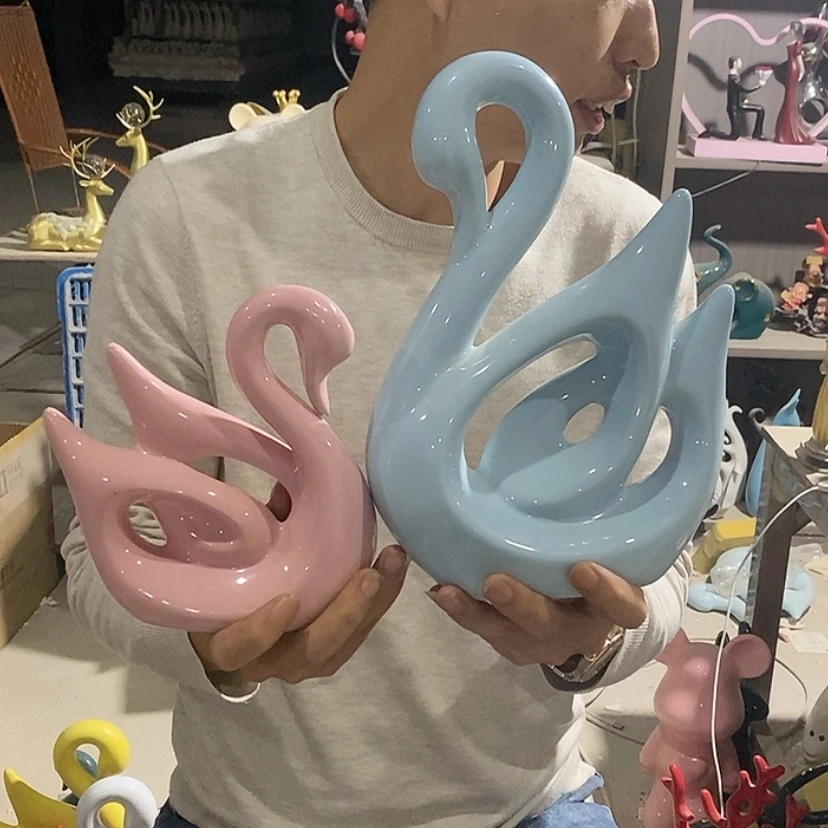 【闪购商品】陶瓷摆件马卡龙情侣天鹅