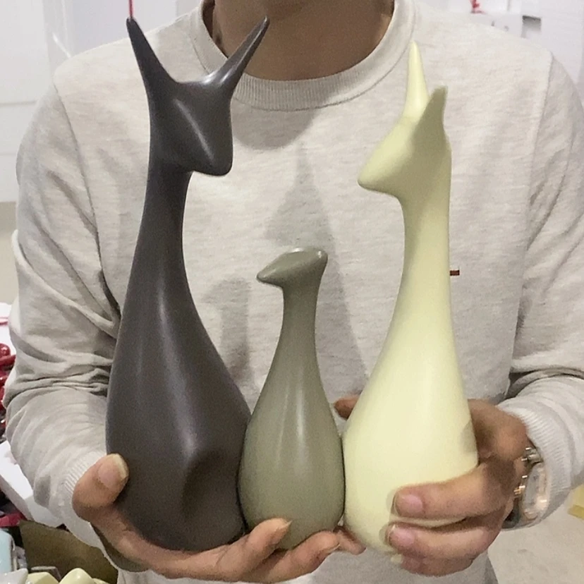 【闪购商品】陶瓷摆件北欧绿三口鹿微瑕