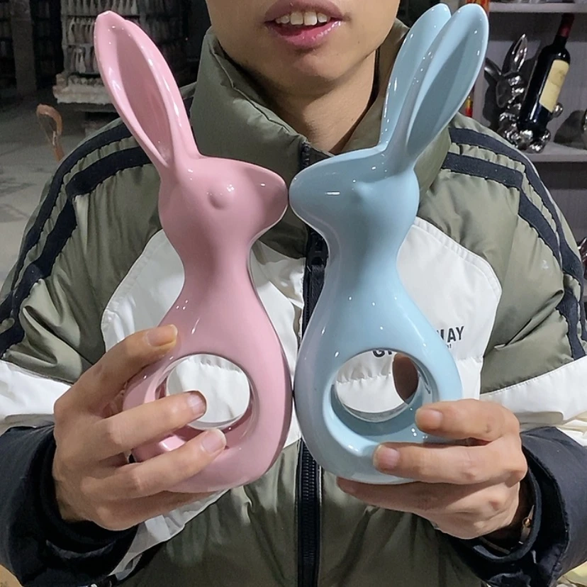 【闪购商品】陶瓷摆件马卡龙情侣兔