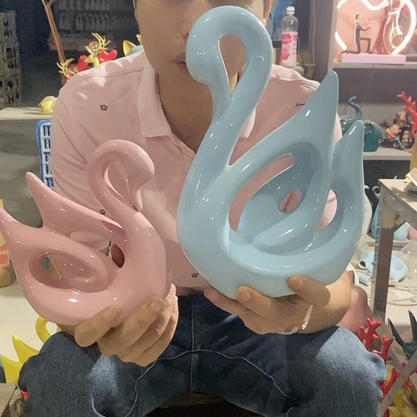 【闪购商品】陶瓷摆件马卡龙情侣天鹅