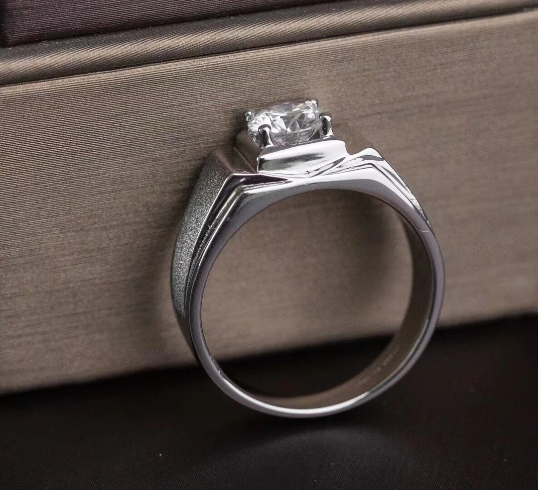 【拉丝男戒】0.5-1克拉/莫桑石925银经典闭口求婚男戒婚戒