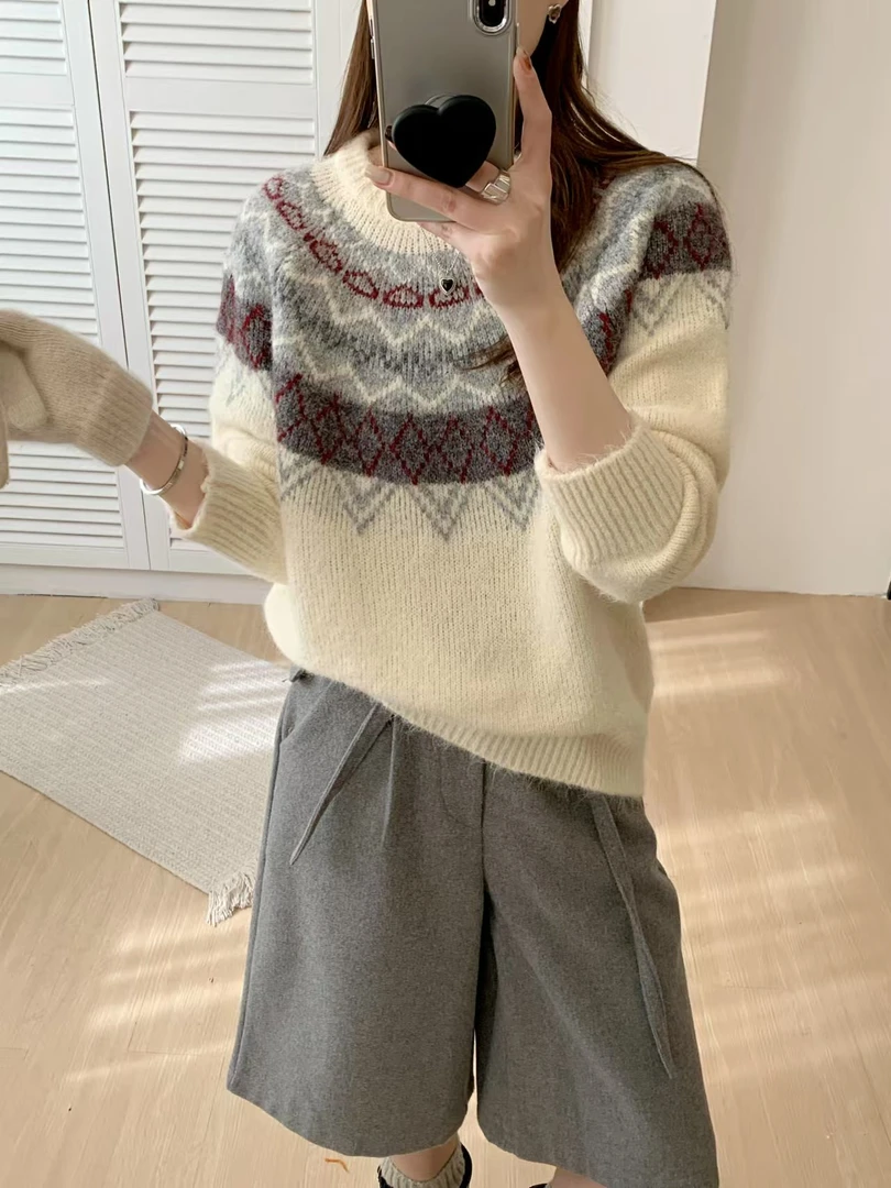 新濮院毛衣【801-900】秋冬新款毛衣费尔岛慵懒风宽松提花毛衣开衫