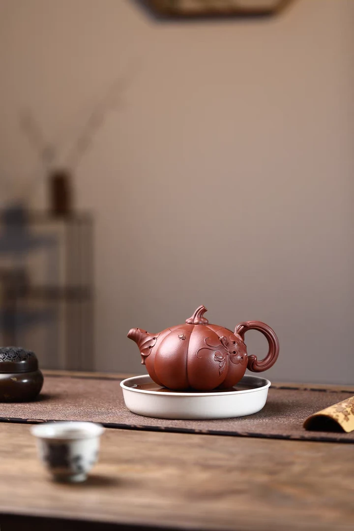 南瓜壶300C红皮龙泥宜兴纯全手工紫砂茶壶-吴芳芳作品收藏