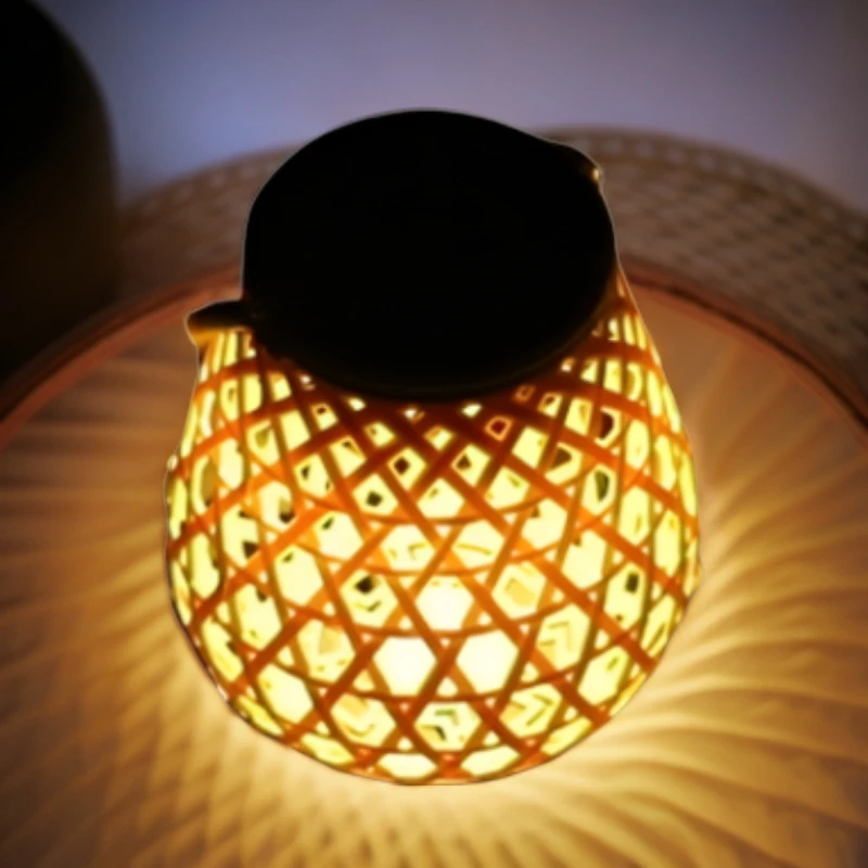 太阳能庭院灯中式复古阳台藤编手提户外花园氛围酒吧创意灯笼