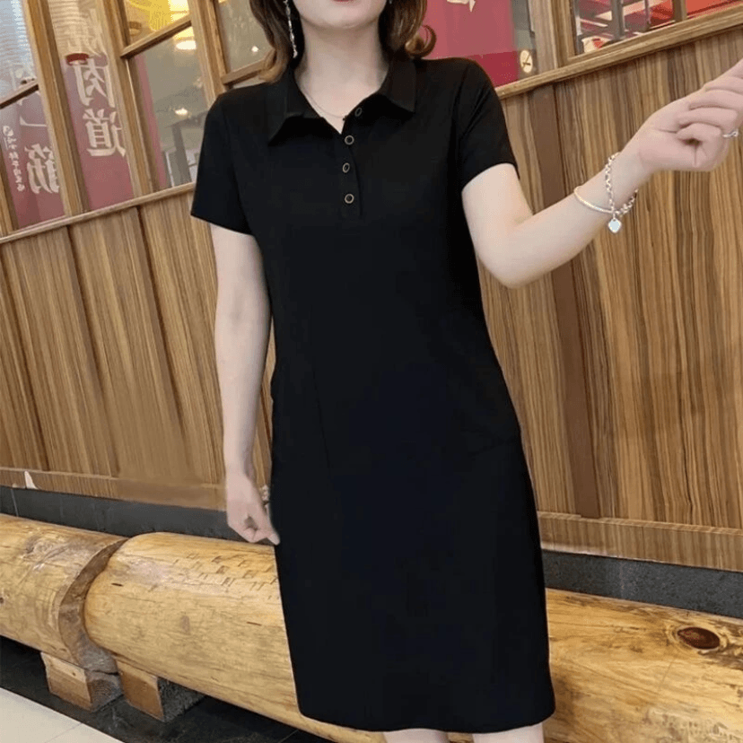 夏季纯色新款显瘦修身连衣裙中长款时尚休闲宽松夏季遮肚