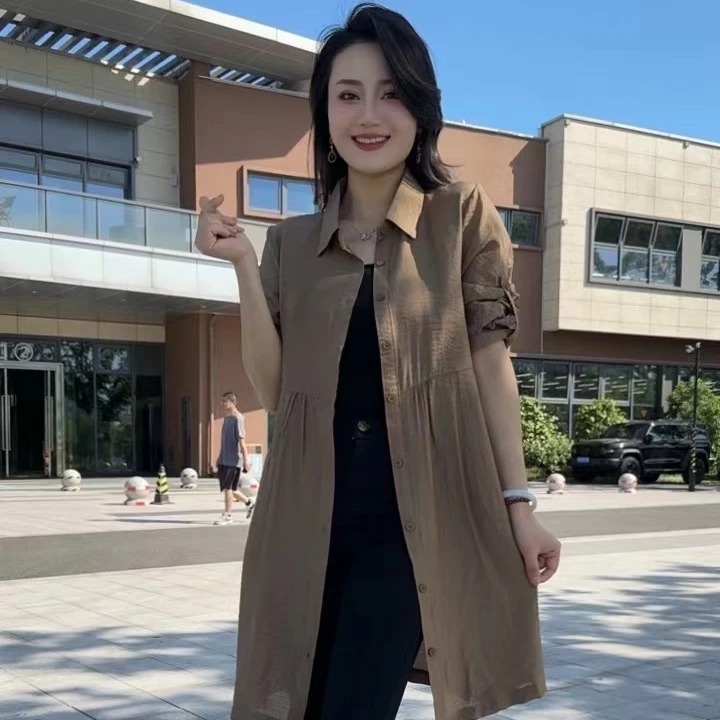 夏季阔太太薄款时尚风衣外套女中长款宽松中年妈妈防晒开衫薄夏装