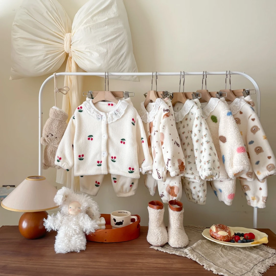 【糯米绒】2024新款女童睡衣秋冬加厚儿童家居服加绒碎花可爱睡衣