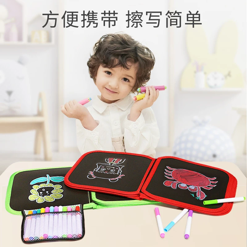 儿童可擦画板涂鸦写字黑板便携双面小黑板水粉笔涂绘画本家用画册