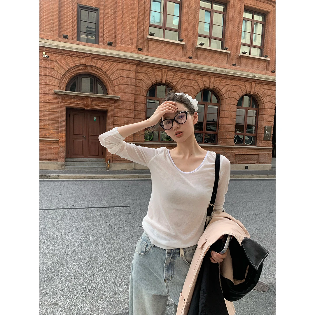 FORNI 单程遗憾 莱赛尔慵懒V领上衣长袖时尚女士纯色简约