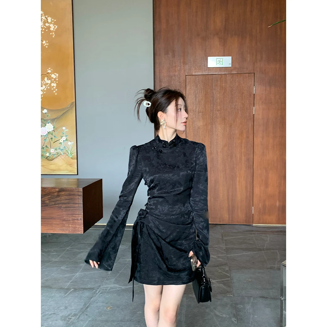 FORNIFORNI  庭前墨梅 新中式盘扣连衣裙气质设计感时尚国风裙子
