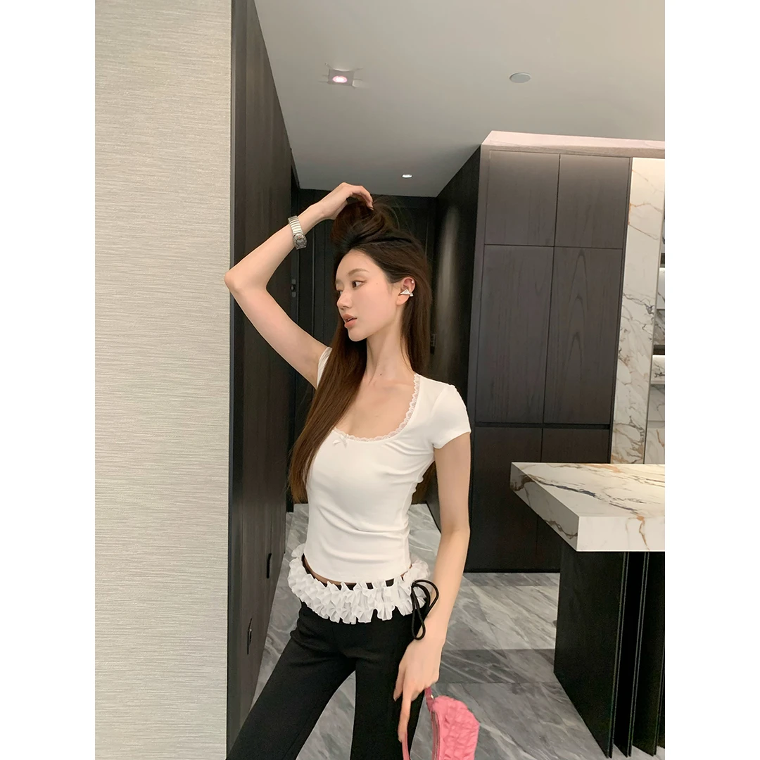 FORNI x YOYO 蕾拉少女 蕾丝边短袖显瘦多色辣妹高腰百搭夏季修身
