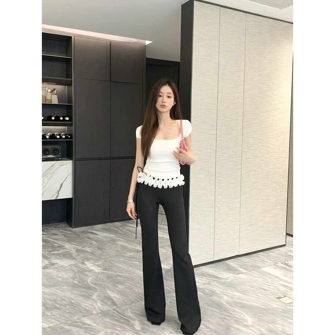 FORNI x YOYO 奶油花边裤 深感空气层花边拼接长裤春秋显瘦设计感