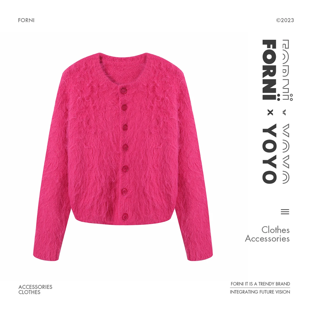 FORNI × YOYO 大小姐驾到 单排扣绵羊毛毛开衫