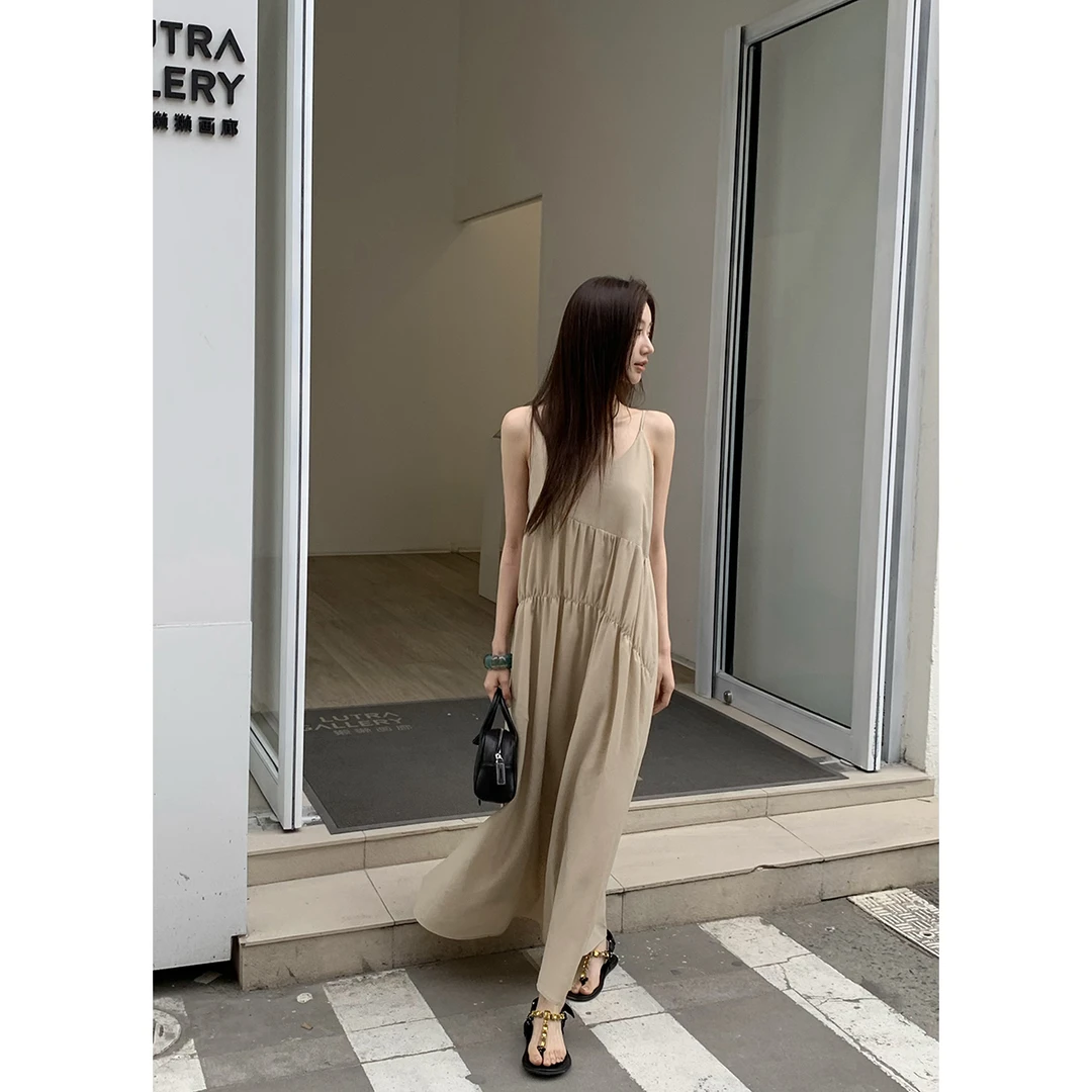 FORNI x YOYO 截断式夏季 拼接褶皱吊带裙女装连衣裙气质时尚