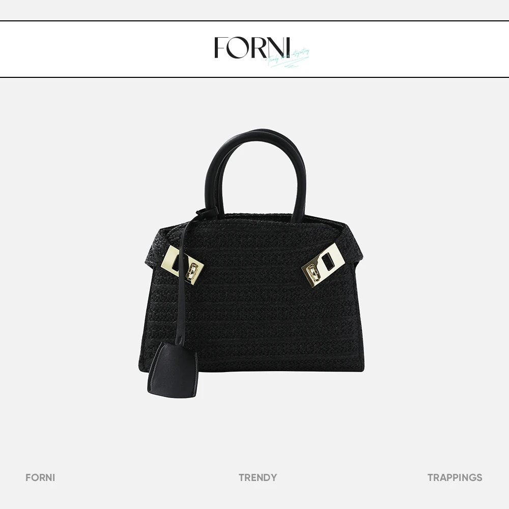 FORNI 主谋 草编手提包气质轻奢时尚百搭女士黑色潮流大气