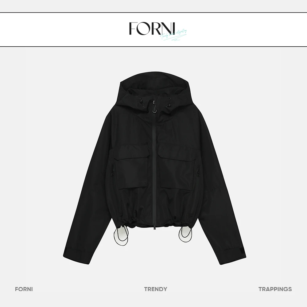 FORNI  纯粹舒适 气质口袋冲锋衣时尚休闲小个子连帽设计感
