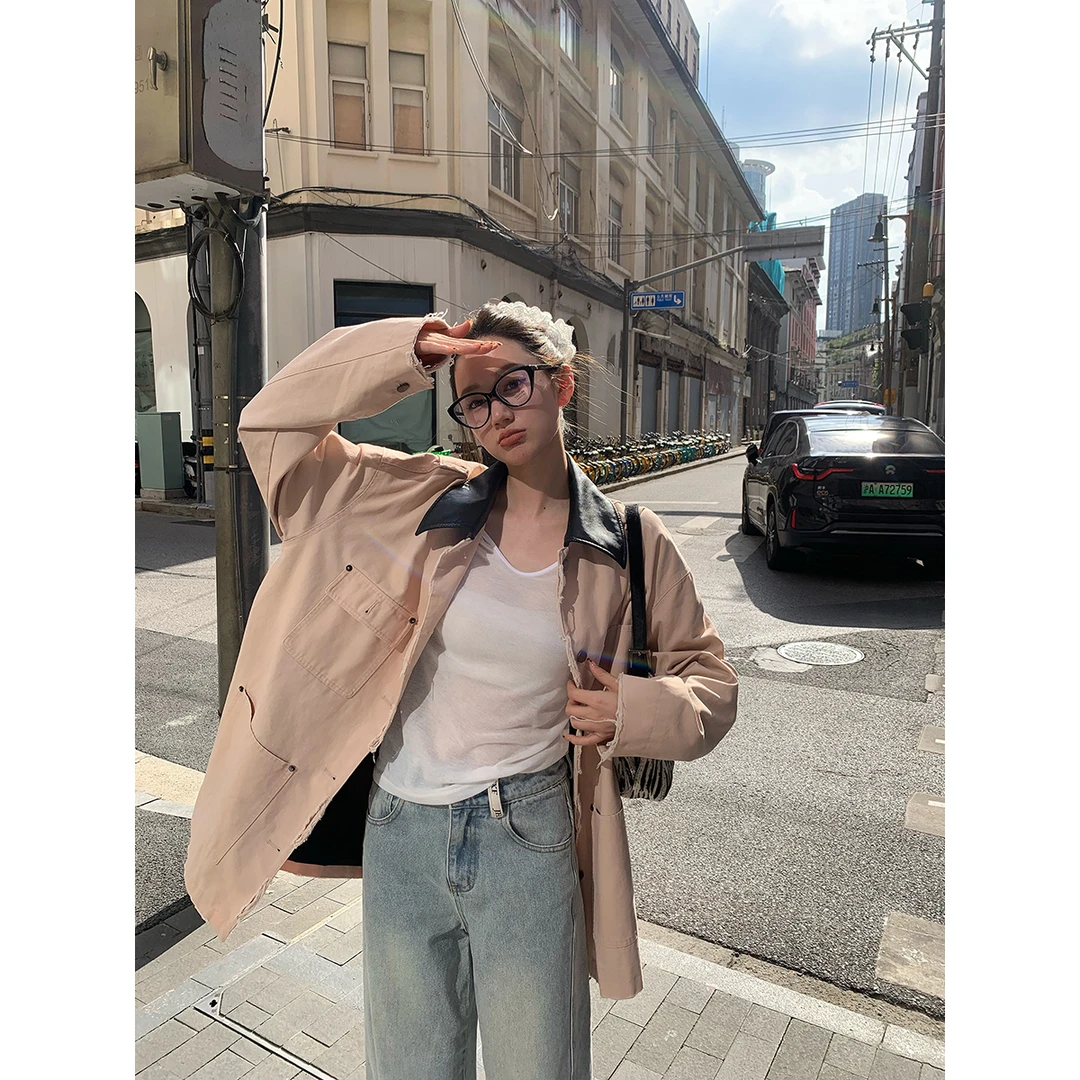 FORNI  几许秋意落 纯棉皮领衬衫外套气质时尚休闲百搭女士