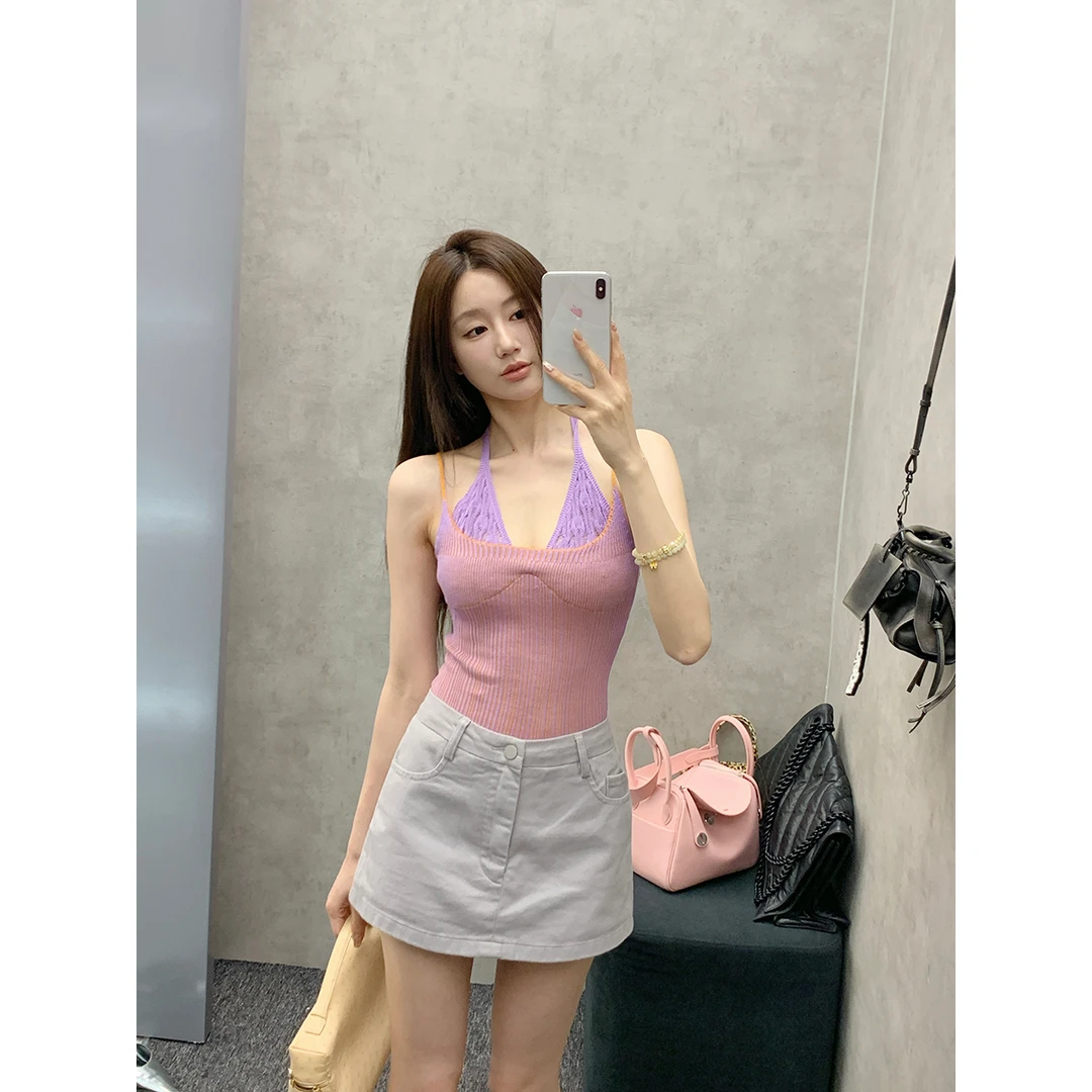 FORNI x YOYO 温柔一击 假两件挂脖吊带时尚百搭夏季显瘦外穿外穿