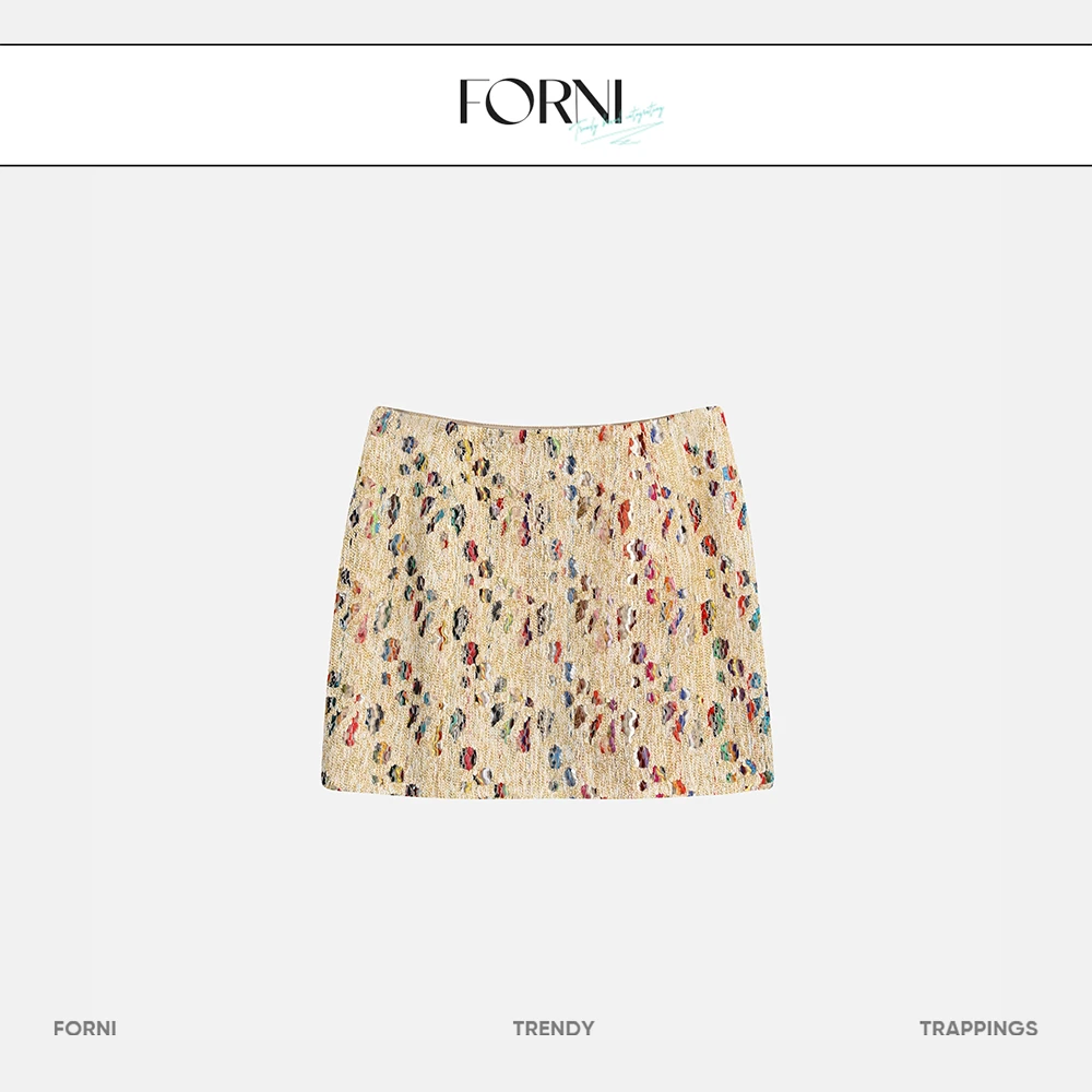 FORNI  彩虹糖 彩色粗花呢半裙气质轻奢时尚女士休闲半身裙