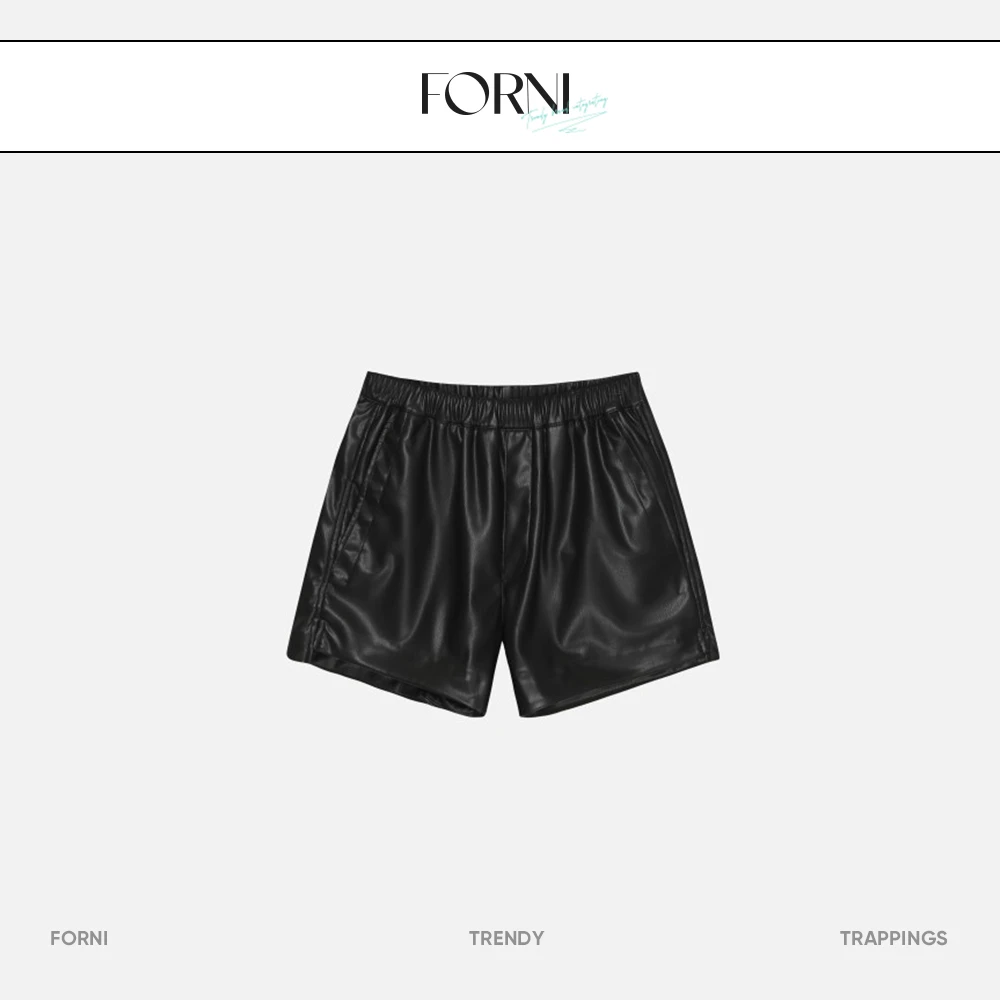 FORNI 显腿长 松紧腰皮面短裤时尚显瘦舒适百搭纯色女士