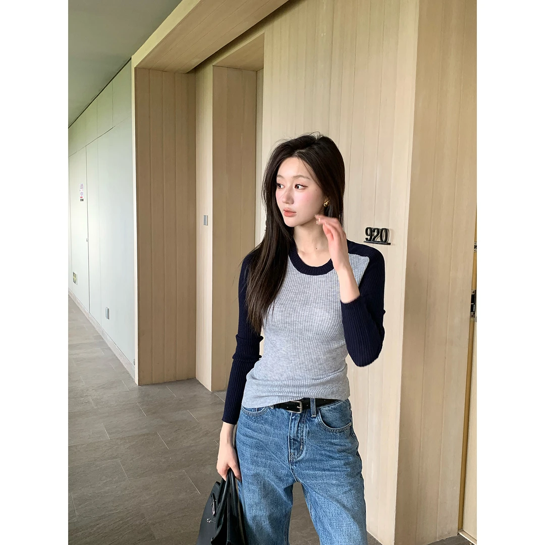 FORNI × YOYO 一杯美式 绵羊毛袖子撞色针织衫时尚百搭修身长袖衫