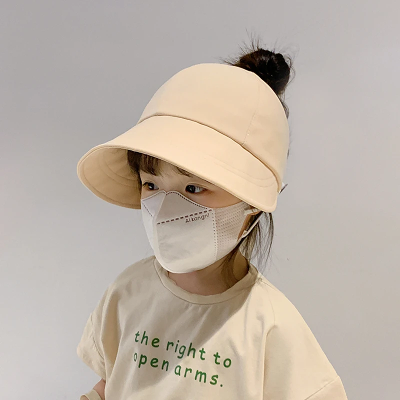 露思款夏季女童防晒大帽檐防紫外线宝宝空顶太阳帽透气儿童马尾帽