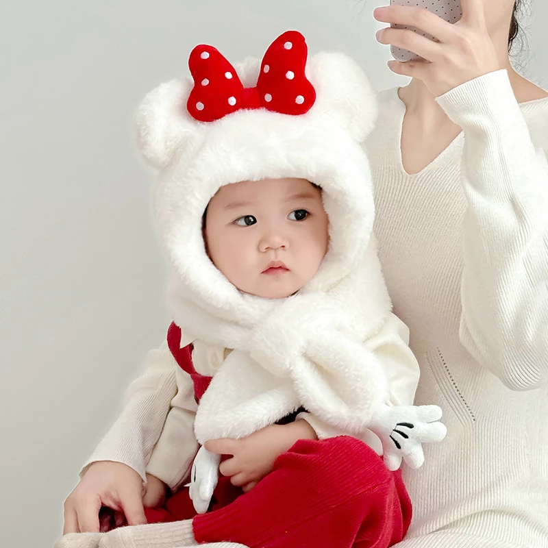 儿童帽子冬季宝宝围巾一体帽保暖男女童防风帽可爱婴儿加厚护耳帽