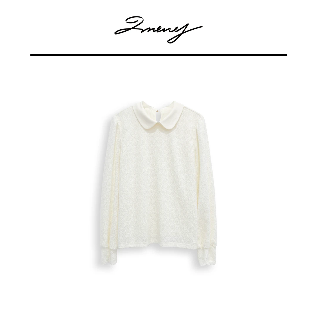 LMENY心动降临～娃娃领拼接蕾丝编织提花小衫24CC032