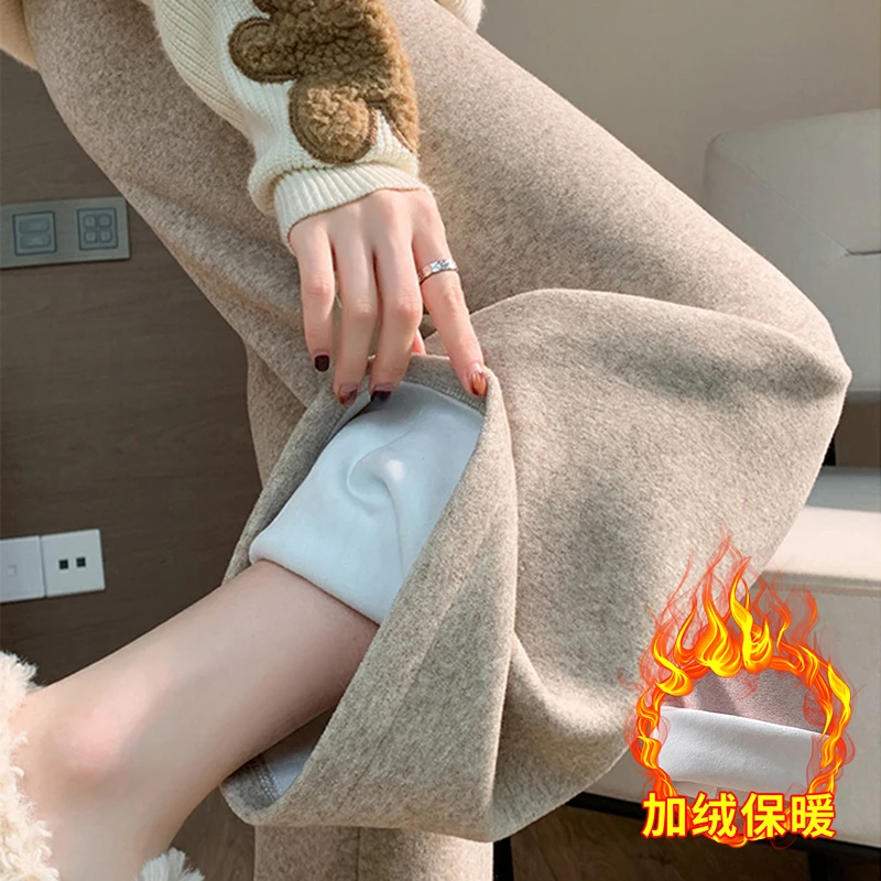 孕妇裤秋季新款时尚外穿阔腿裤冬季加绒加厚宽松大码直筒垂感长裤
