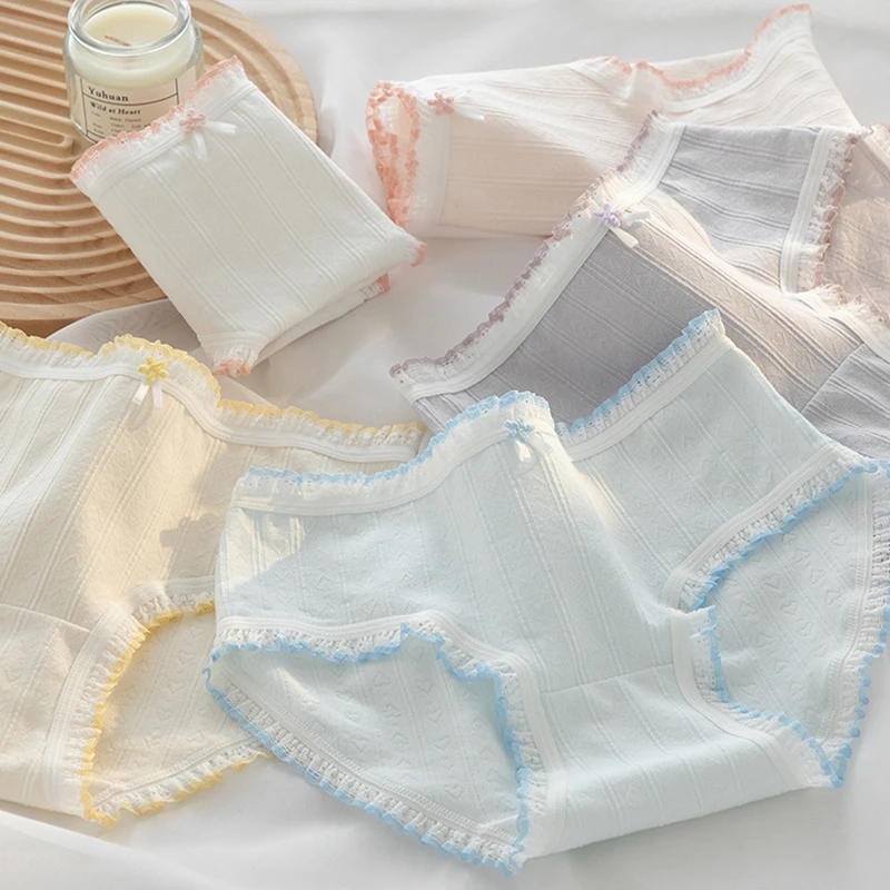 7A母婴棉抗菌中高腰少女纯色学生三角内裤女棉透气抑菌棉花边