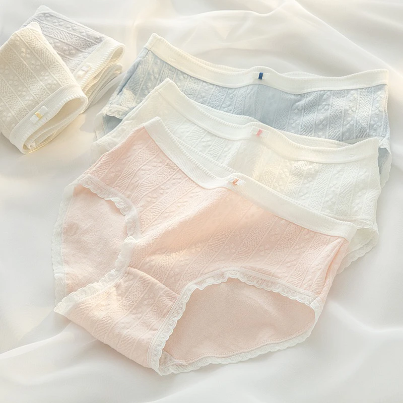 3-5条 5A婴儿棉中腰包臀少女学生韩版提花夏季薄款透气泡泡棉内裤