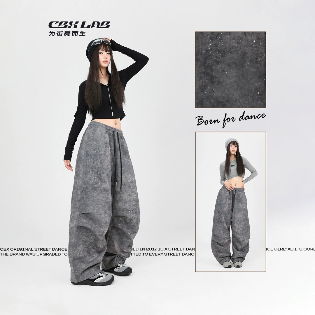 【达人专属】CBXLAB街舞潮牌闪光废土碳灰复古嘻哈工装长裤街头爵士