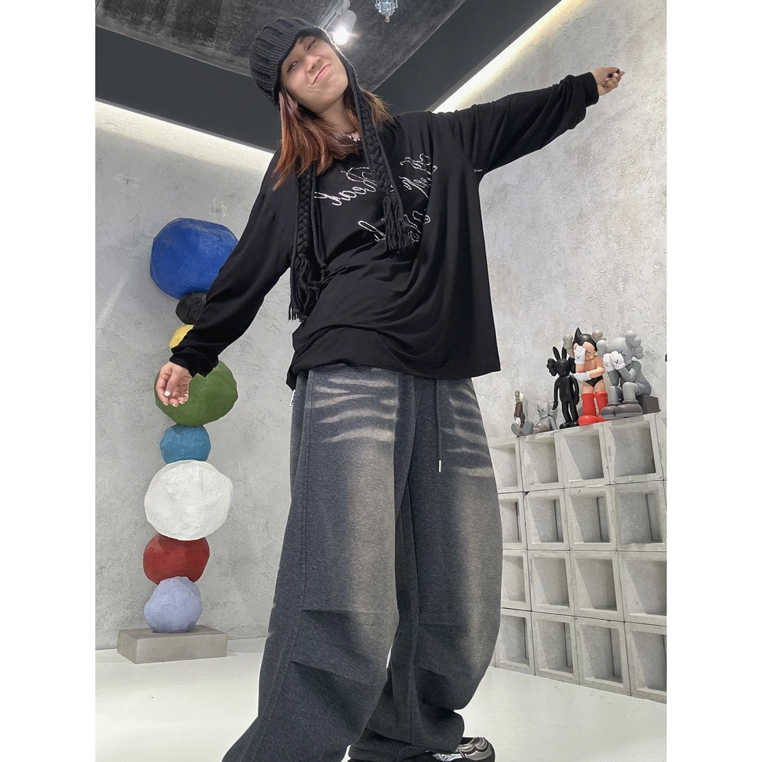 CBXLAB街舞潮牌古着水洗基础长裤灰色深灰时尚情侣宽松直筒