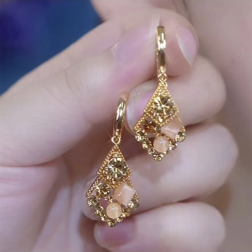 铜合金合成锆石耳饰 [金粉世家]秋冬新款双菱形时尚气质耳环