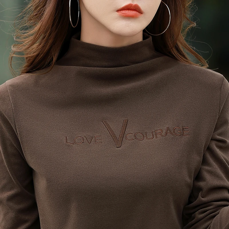 半高领德绒打底衫女妈妈内搭大码显瘦洋气上衣秋冬外穿保暖体恤女