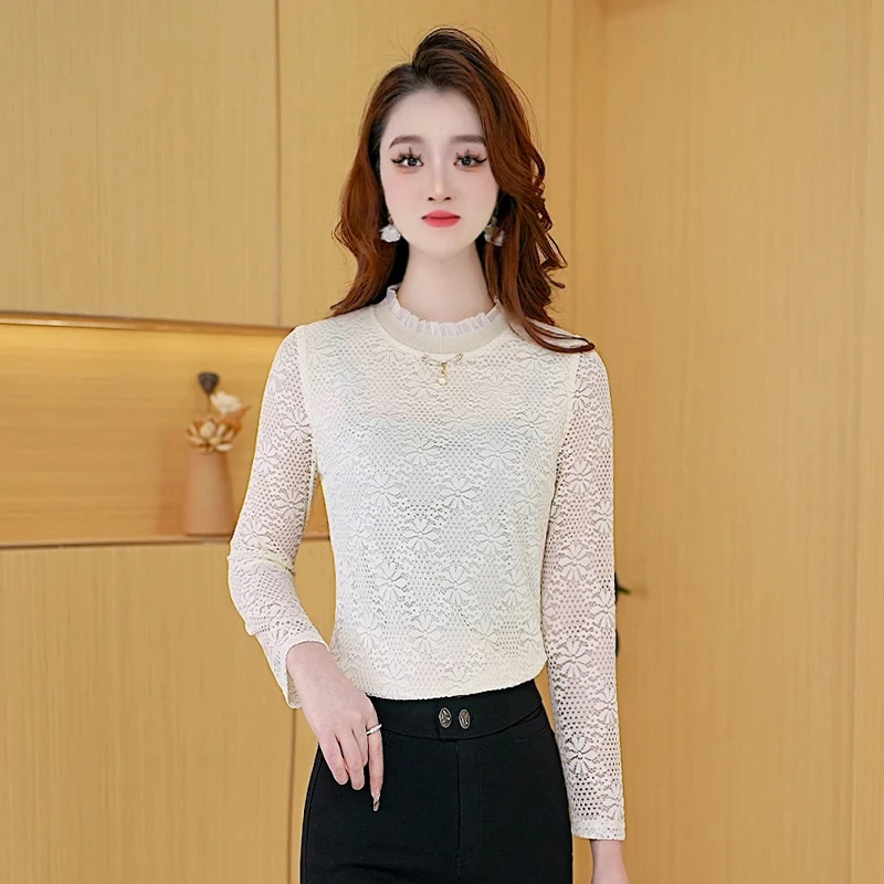 【打底衫】春款显瘦修身百搭拼接气质长袖女上衣半高领