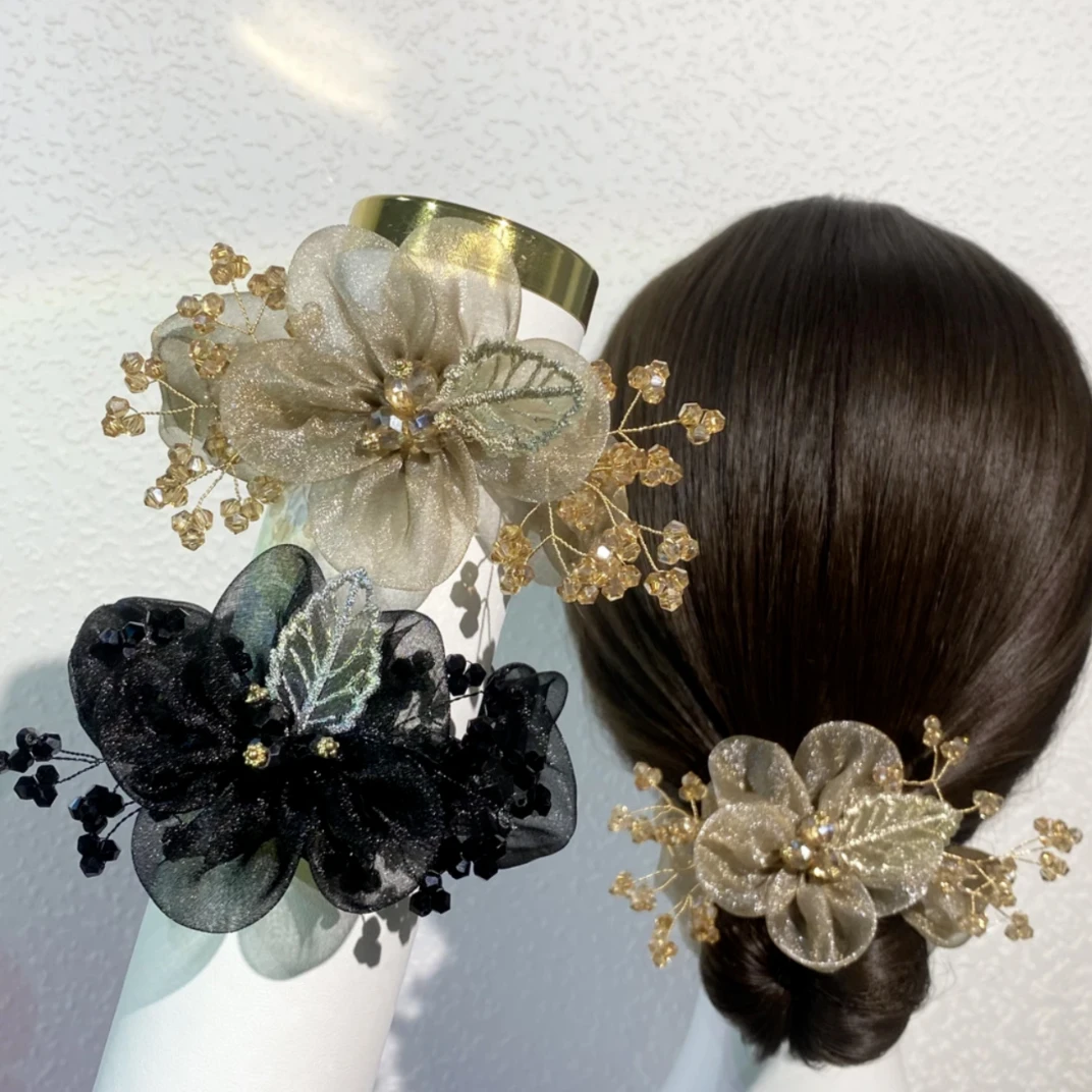 2025新款树叶刺绣纱花高颜值发圈马尾头绳轻奢发饰女花头饰